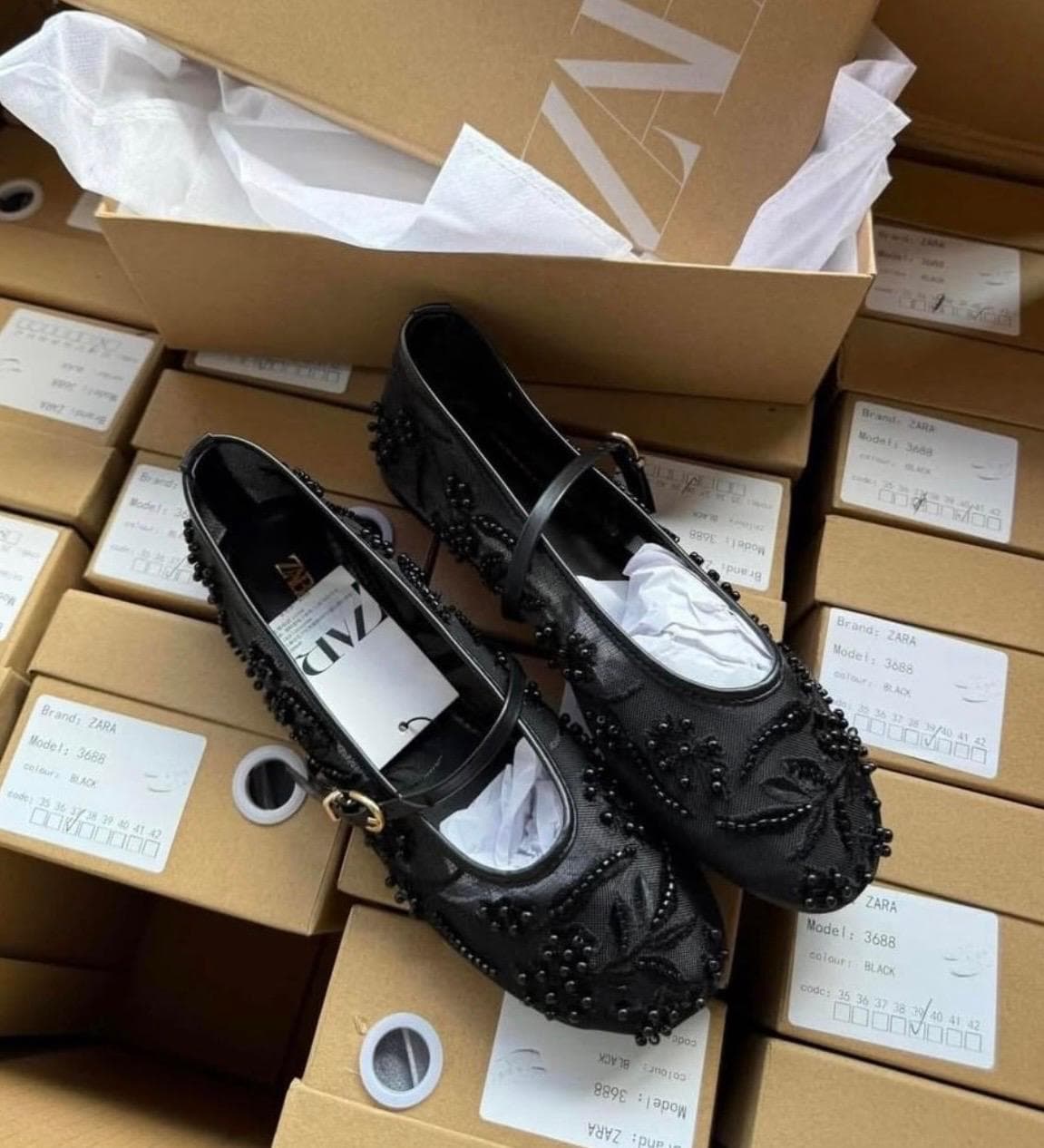 ZARA BEADED MESH BALLET FLATS