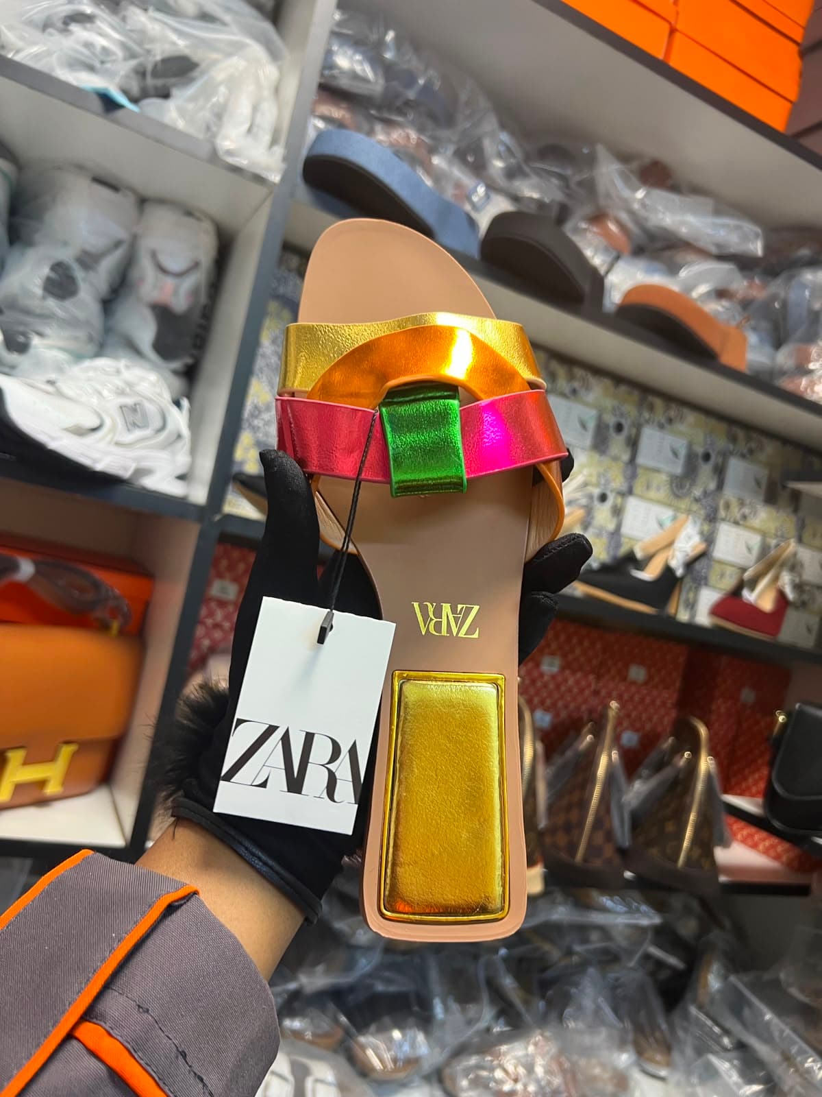 Zara Cross-Strap Flat Leather Sandals - Multicoloured